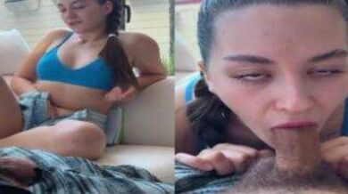 Beautiful girl jerk infront of her stepbrother