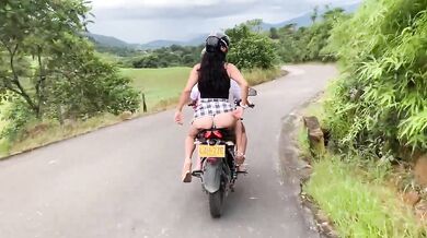 Milky white latin girl and boyfriend has adventures outdoor sex