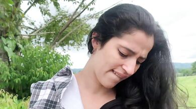 Milky white latin girl and boyfriend has adventures outdoor sex