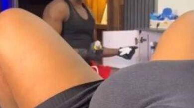 African Girl squirts while tattoo on her pussy