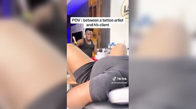 African Girl squirts while tattoo on her pussy
