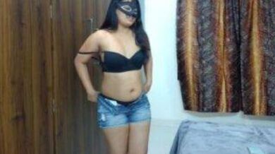 Masked Telugu 19yo girl in short jeans stripping nude