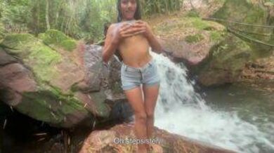 Interracial sex during hiking in the forest with step-sister
