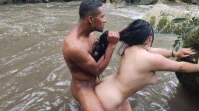 Latina busty girlfriend fucks BF in the wild jungle