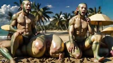 Hawaii Pumpkin boobs beach girls (AI generated)