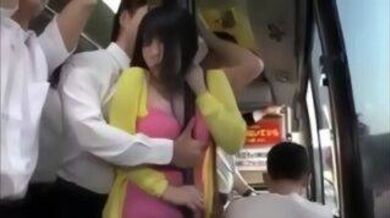 Japanese girl boobs squeezed by unknown man during Office ride