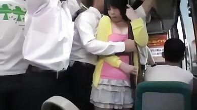 Japanese girl boobs squeezed by unknown man during Office ride
