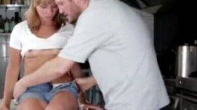 Kitchen sex video of European helper lady