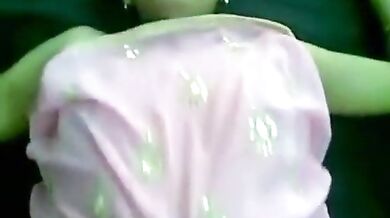 Pink Saree newly married slim fit lady fuck