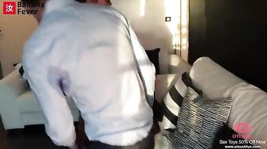 Brunette seduced and fucked her Asian interviewer