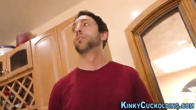 Husband eats cum after his wife's gangbang