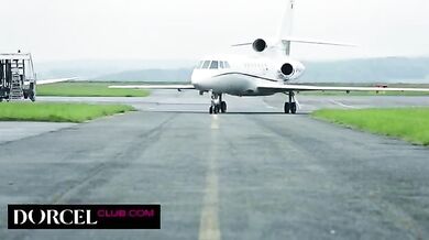 A rich guy penetrates two whores on a private jet