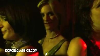 A blonde lady fucks a stranger in a club's bathroom