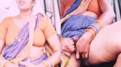 Telugu aunty fucks in the car masturbate her pussy