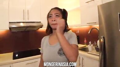 Mongolian whore roleplays a maid for her client