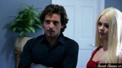 A petite blonde seduces her stepbrother