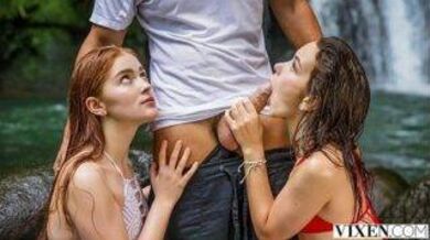 Lesbian girls threesome with a stranger