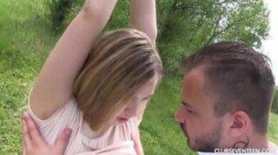 An 18 yr teen girl sucks a dick outdoors and fucks