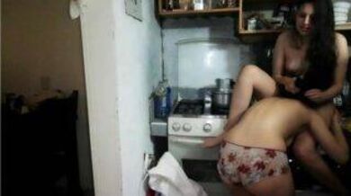 Dirty Delhi lesbian roommates fucks in the kitchen