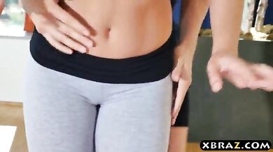 A yoga instructor tears a sexy girl's ass