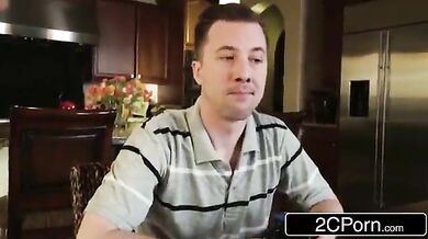 Slut neighbor seduces the couple and fucks in a threesome