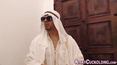 An Arab cuckold invites two black guys to fuck his wife