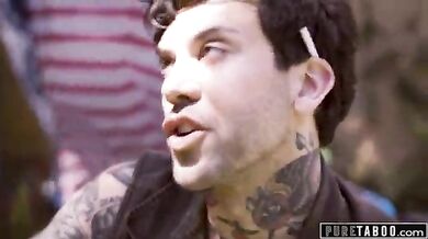 Family gangbang of a dirty little slut outdoor