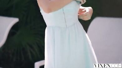 Boss fucks his blonde secretary in the swimming pool