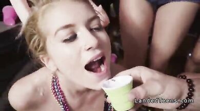 Blonde fucked in a party bus