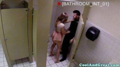 Horny lady sucked a waiter's dick at the washroom