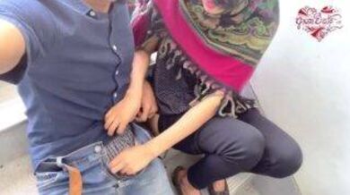 Indian Muslim GF sucked her BF's dick outdoor