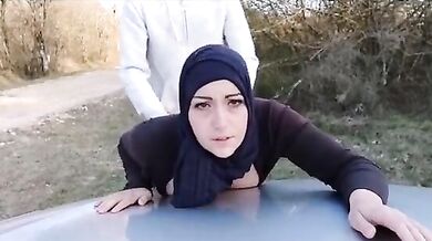 Pervert guy fucked an Arab milf on car bonnet
