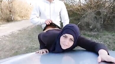 Pervert guy fucked an Arab milf on car bonnet