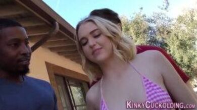 Blonde GF fucked by two BBC's in front of her BF