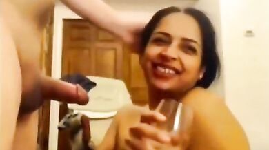 Indian wife sucked a dick while drinking alcohol