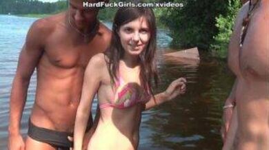 Teen European girl fucked by her friends outdoor