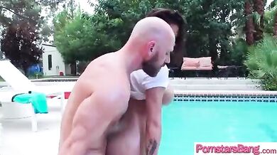 Slut lady fucked by her director in the swimming pool