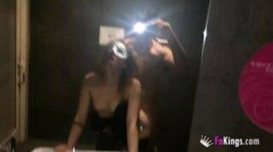 European GF swallowed her BF's cum in a public toilet