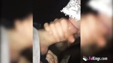 European GF swallowed her BF's cum in a public toilet