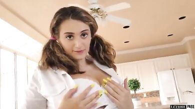 College girl in skirt gets pussy stuffing