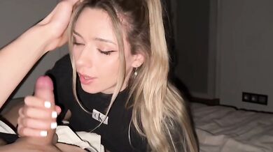 Beautiful blonde girl sucks friend's Bf cock