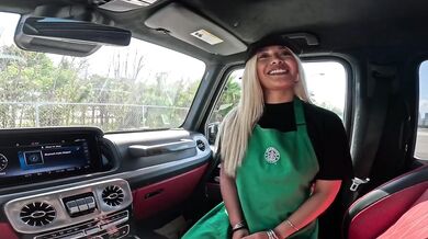 Coffee cafe girl enjoys indoor sex inside a car video