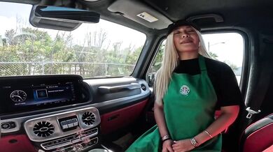 Coffee cafe girl enjoys indoor sex inside a car video