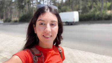 Street woman roams with creampies facial in public video