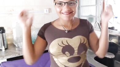 Young maid has rough sex with owner in the kitchen