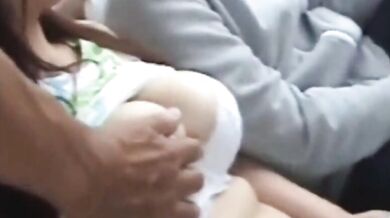 Man groping woman's sexy boobs while travelling in bus