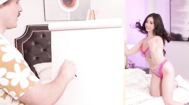 Cute white girl fucked by drawing artist