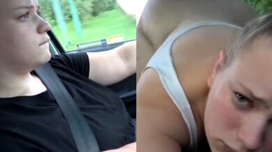 Horny couple enjoy rough sex while driving car