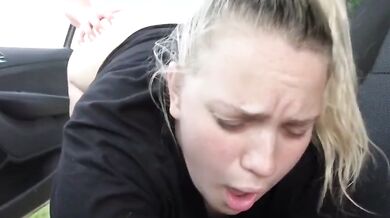 Horny couple enjoy rough sex while driving car