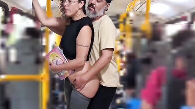 Stranger man fuck married woman in running bus